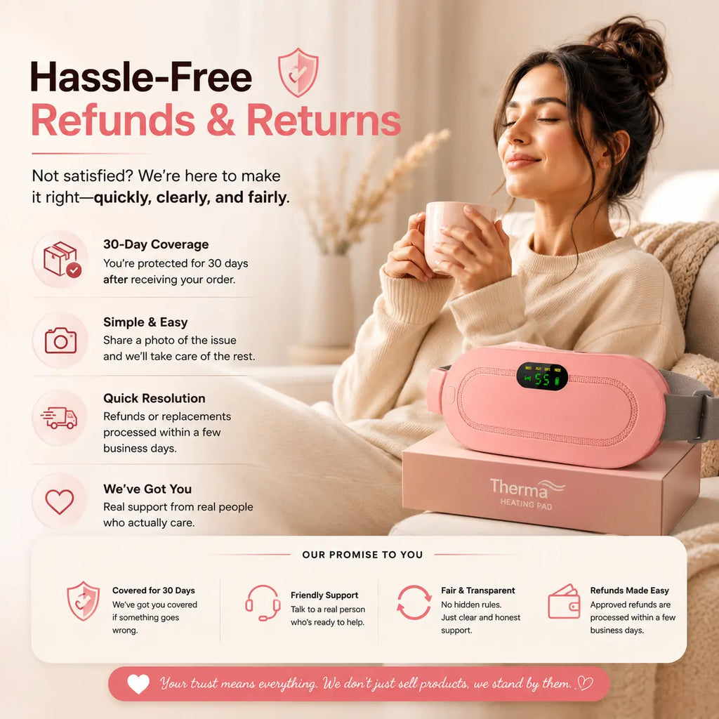 Menstrual heating pad with hassle-free returns, cordless heat therapy for cramps relief, portable abdominal heating belt for women